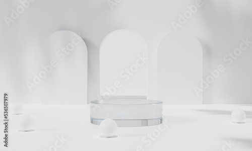 Podium with colorful background stand or podium pedestal on advertising display. 3D rendering.