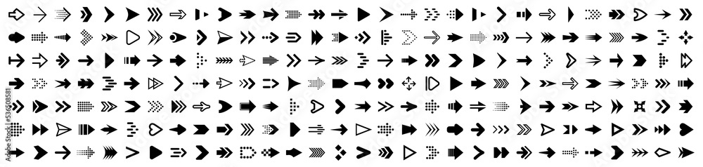 Set arrow icons. Collection different arrows sign. Set different cursor arrow direction symbols in flat style. Black arrows icons – stock vector