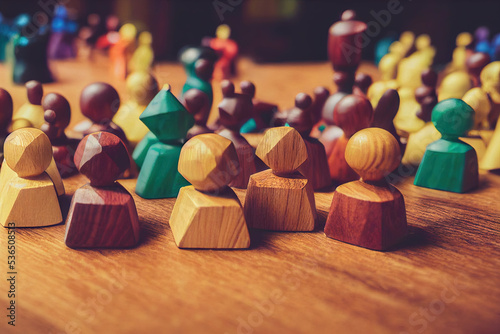 Wooden figures representing the concept of diversity and inclusion in society photo