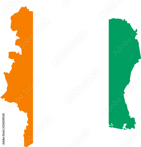 Ivory Coast Map Flag. Côte d'Ivoire Border Boundary Country Shape Nation National Outline Atlas Flag Sign Symbol Banner. Cote d Ivoire Transparent PNG Flattened JPG Flat JPEG photo