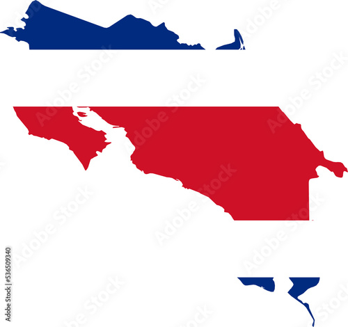 Costa Rica Map Flag. Costa Rican Border Boundary Country Shape Nation National Outline Atlas Flag Sign Symbol Banner. Transparent PNG Flattened JPG Flat JPEG