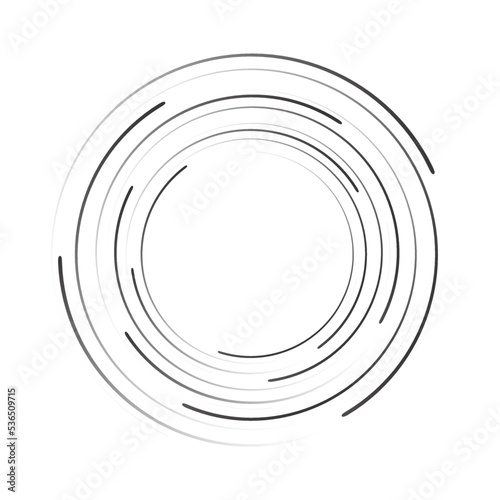 Speed lines in circle form, halftone effect, spiral round logo, design element, concentric circle elements backgrounds, abstract geometric shape, striped border frame - vector for stock