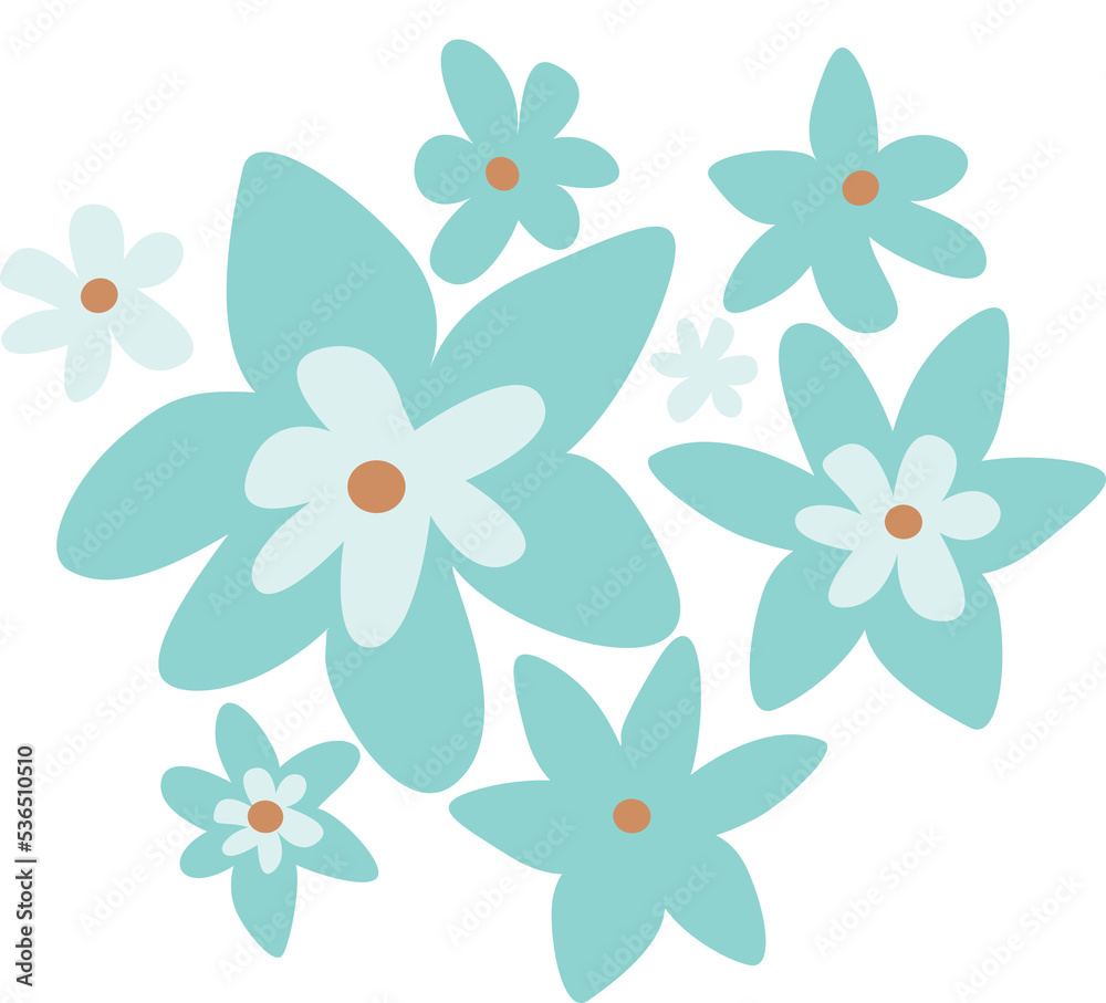 Simple cute light blue flowers. Png illustration on transparent background