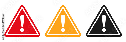 Warning, precaution, attention, alert icon, set exclamation mark in triangle shape – vector