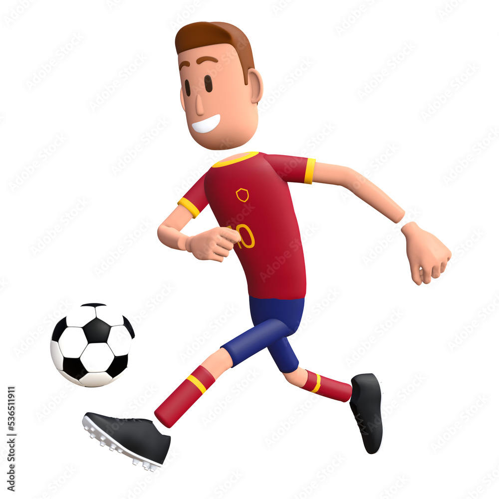 Football player dribble. Soccer player 3d character.