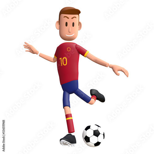 Football player kick the ball. Soccer player 3d character. © AndriGraphic