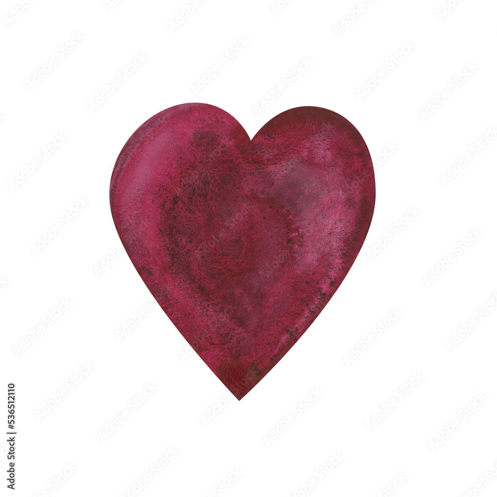 Watercolor heart shape red isolated on white background. Hand drawn illustration for cards for Valentine s day
