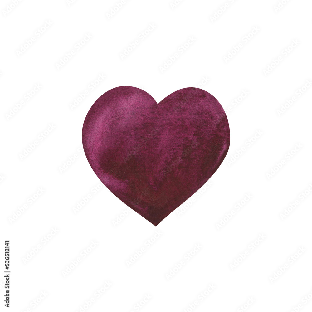 Watercolor heart shape isolated on white background. Hand drawn illustration for cards for Valentine s day