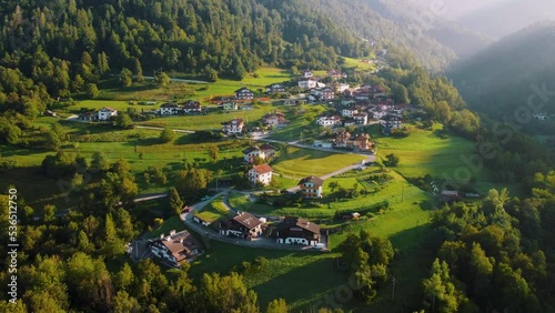 City of Agordo in Italy, surrounded by mountain peaks, beautifull green valeys.
