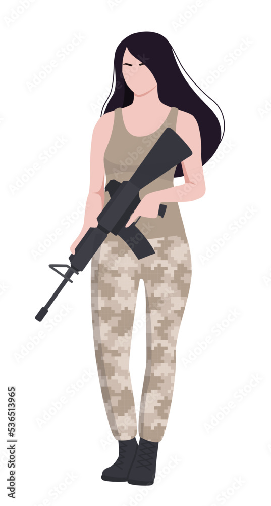 Woman in military clothes with a weapon Woman in military clothes with a weapon