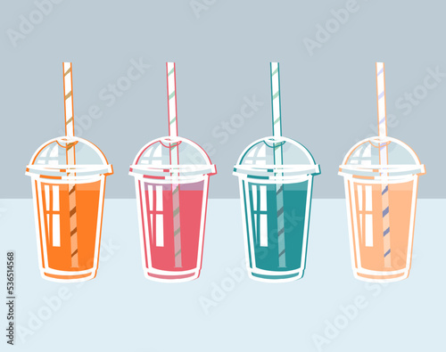 Bright print with the image of glass glasses with different types of drinks.