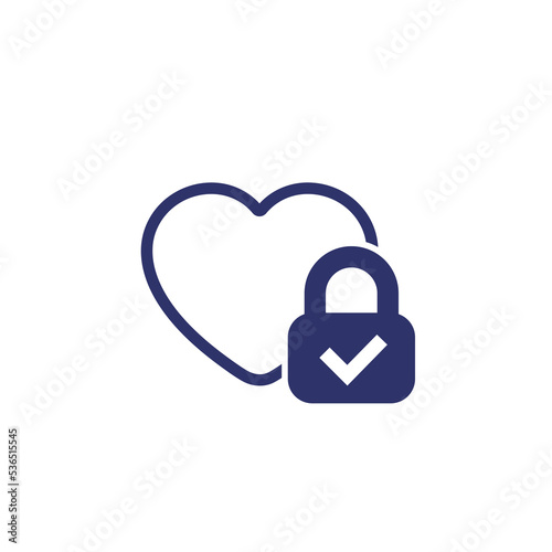 Heart and lock icon on white, vector