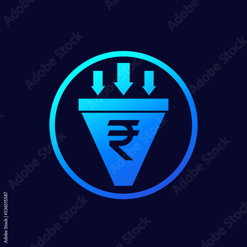 sales funnel icon with indian rupee, vector