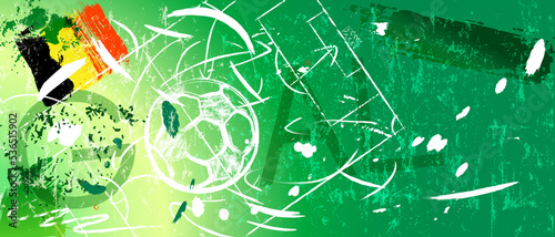 soccer or football illustration for the great soccer event with soccer ball, belgian flag, soccer field, grungy style
