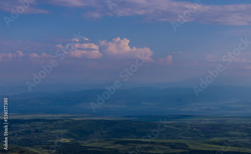 Panoramic view of mountains surrounding Tbilisi  Georgia.