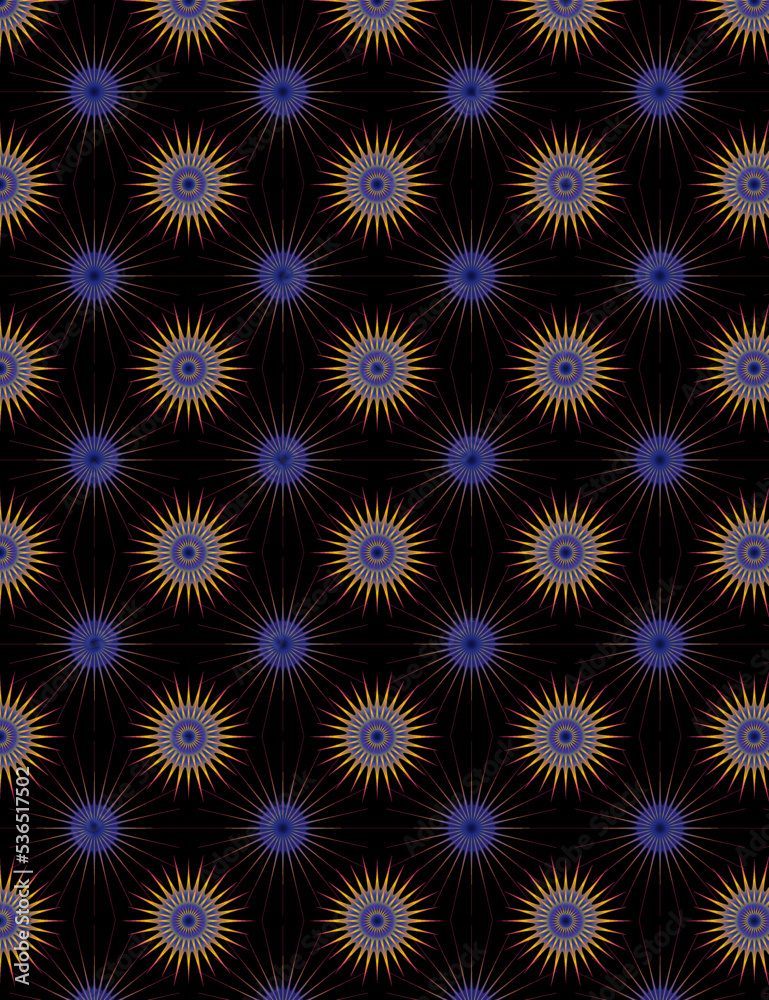 double seamless blue and golden sunrise flowers pattern background design vector