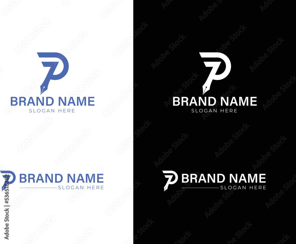 Letter P With Pen Combination Mark Logo Letter P With Pen Combination Mark Logo