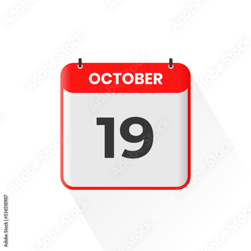 19th October calendar icon. October 19 calendar Date Month icon vector illustrator