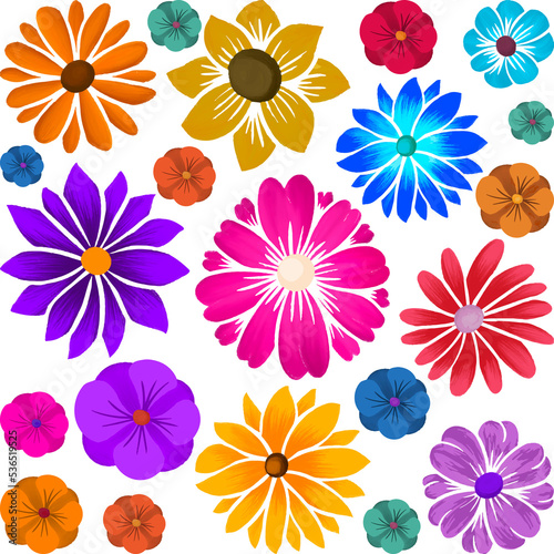 Colorful Water Color Flowers Illustration Art