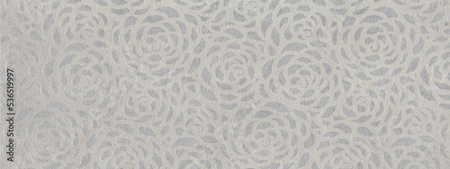 Panoramic background in grey tones with subtle roses pattern. Recycled paper texture.