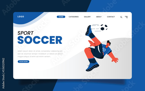 Landing Page - Illustration of a soccer player somersault kicking a ball. One technique of playing soccer.