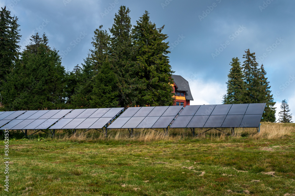 Photovoltaic panels powering the mountain shelter. Rysianka, Poland