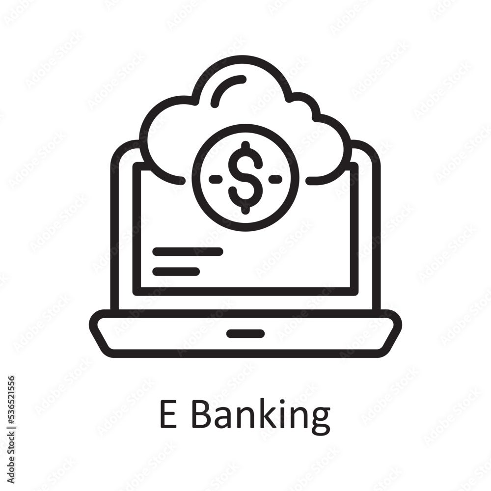 E Banking Vector Outline Icon Design illustration. Banking and Payment Symbol on White background EPS 10 File E Banking Vector Outline Icon Design illustration. Banking and Payment Symbol on White background EPS 10 File