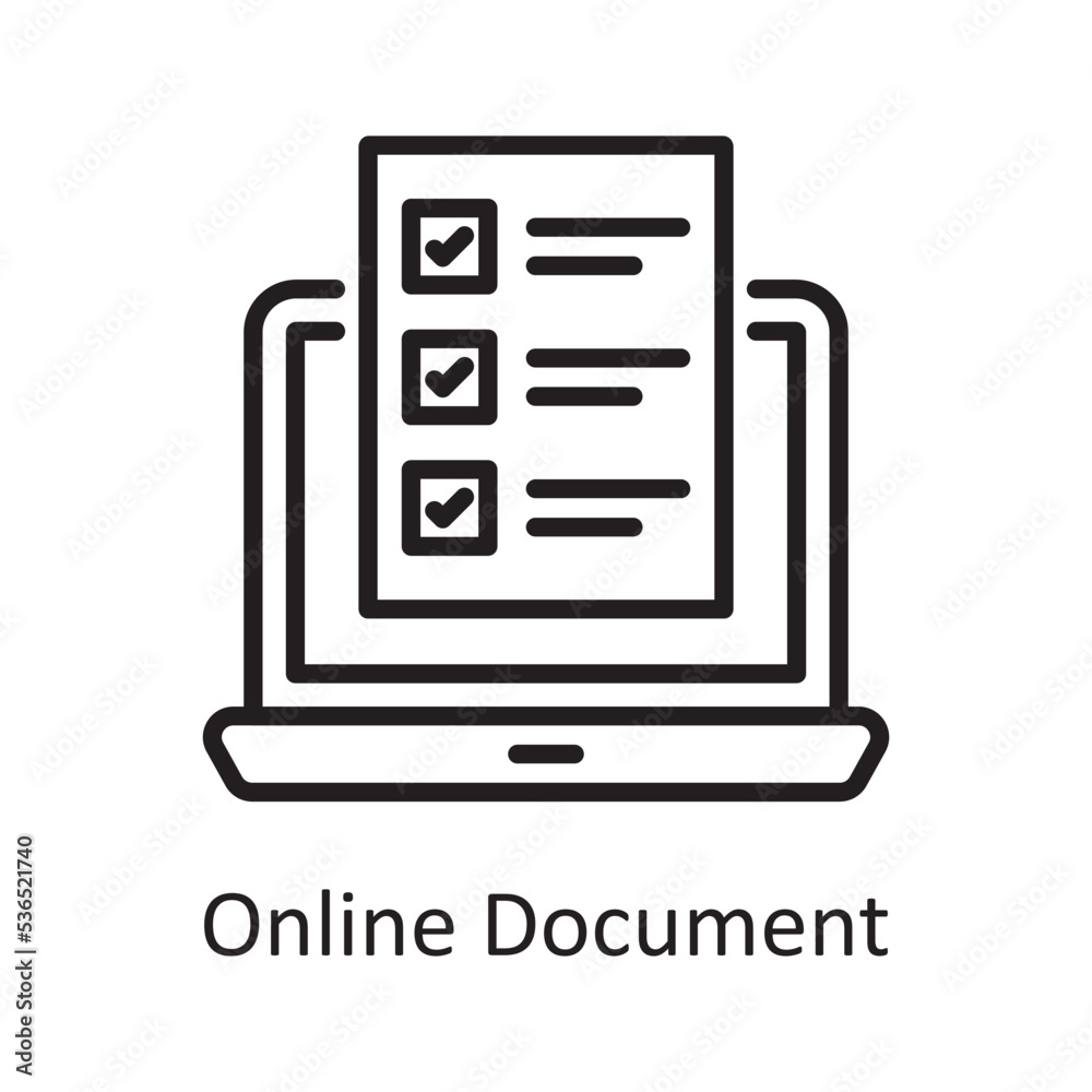 Online Document Vector Outline Icon Design illustration. Banking and Payment Symbol on White background EPS 10 File Online Document Vector Outline Icon Design illustration. Banking and Payment Symbol on White background EPS 10 File