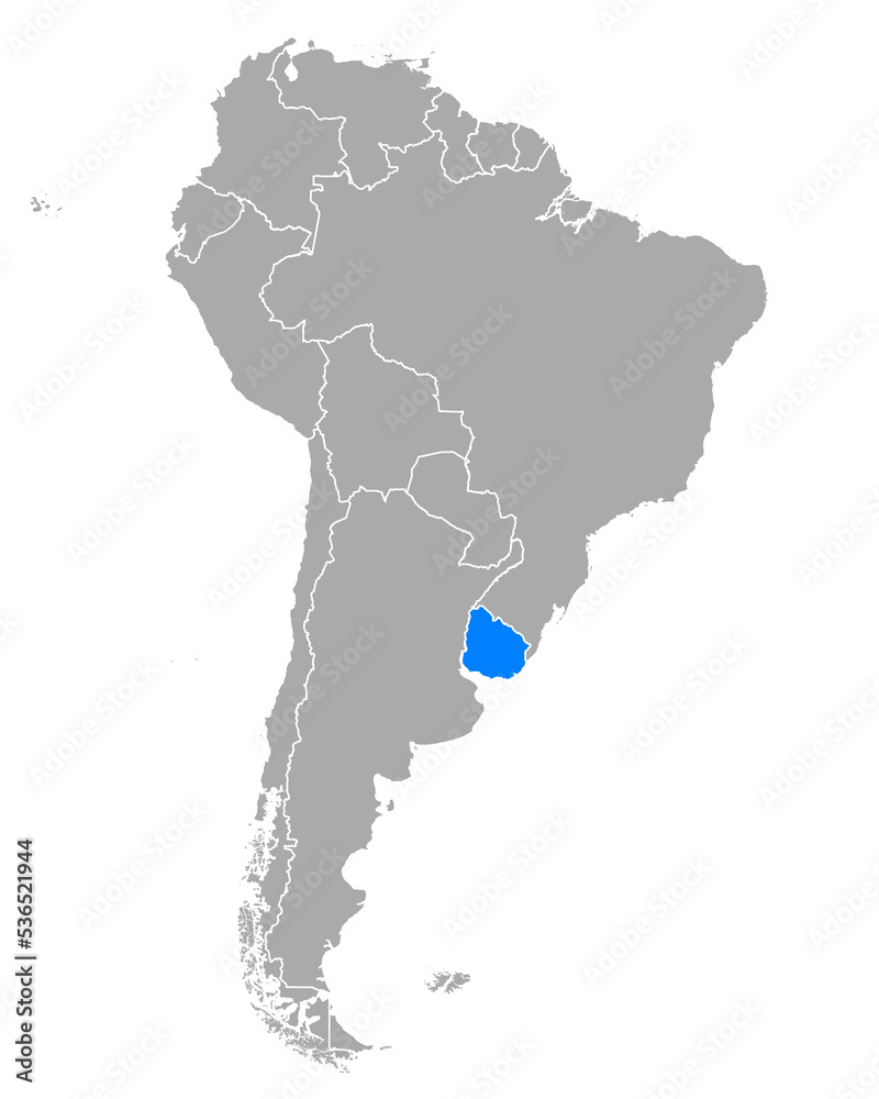 Karte von Uruguay in Südamerika