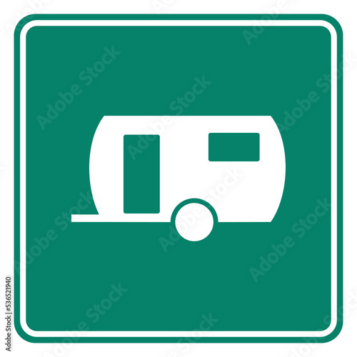 Wohnwagen und Schild