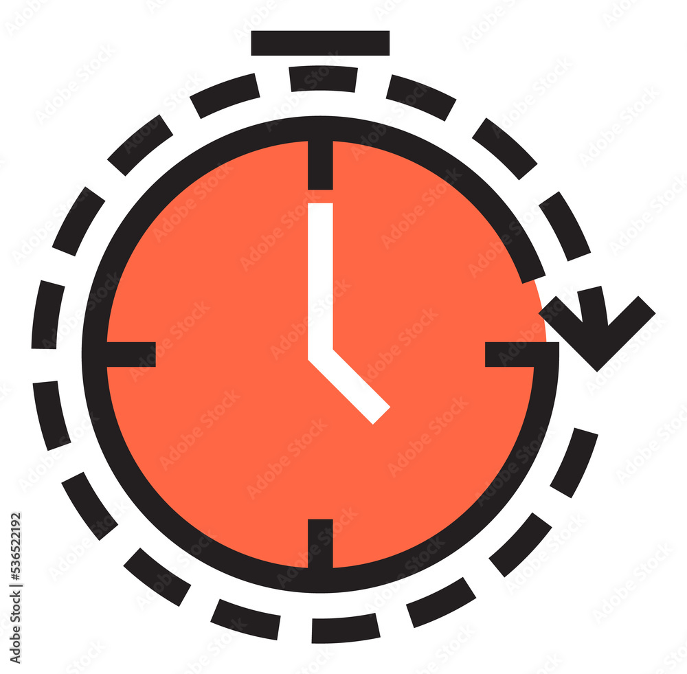 Time icon. Red clock face with round arrow Time icon. Red clock face with round arrow