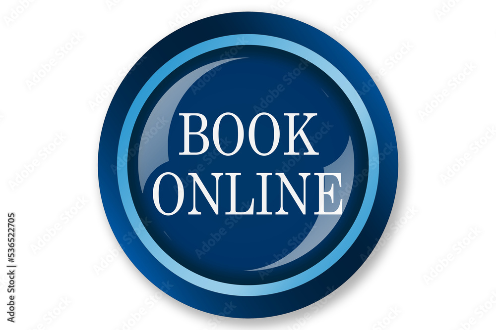 Book online round logo isolated on white background, Book online round logo isolated on white background,