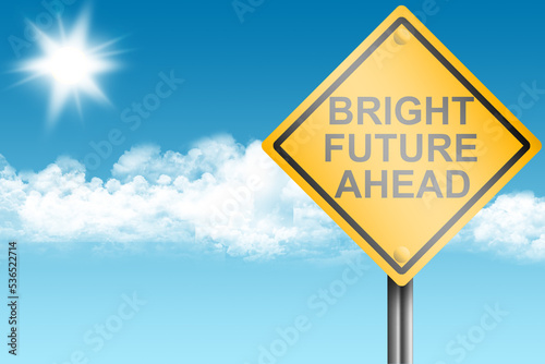 Bright future ahead street sign with blue sky