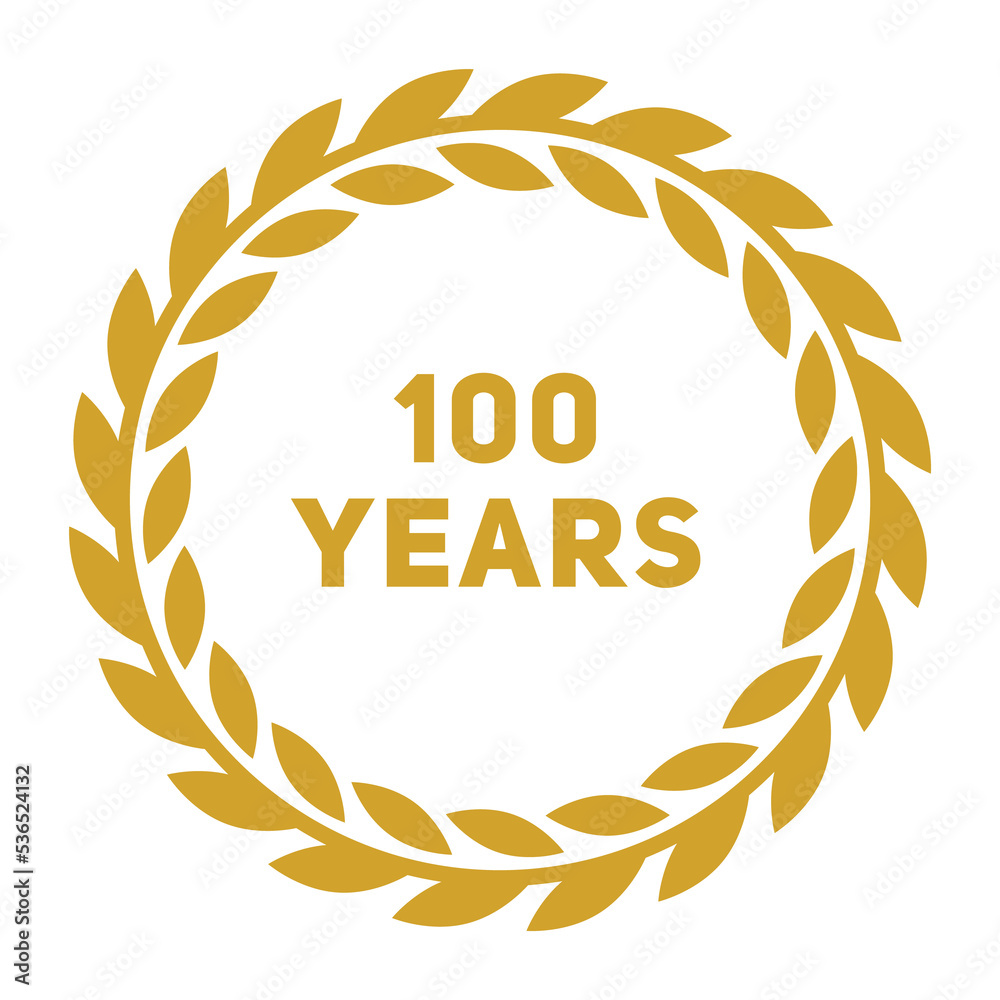 Hundred years badge. Golden laurel wreath sign. Hundred years badge. Golden laurel wreath sign.