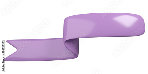 3d render plastic sale ribbon. Graphic element for promo or discount tag marketing template. Festive or birthday party purple waving badge