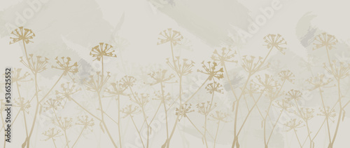 Elegant botanical vector background. With twigs and watercolor texture on a creamy background with imitation of watercolor strokes. For print, decoration, banner, web, vip cards.
