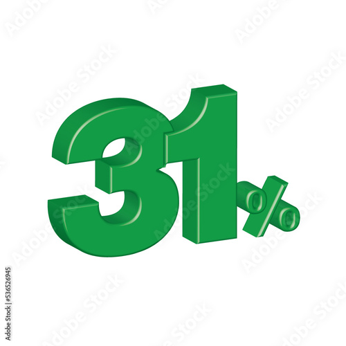 31 thirty one 3d plastic effect number percentage symbol