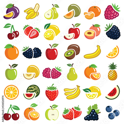 Sustainable healthy fruit icon collection - vector color illustration