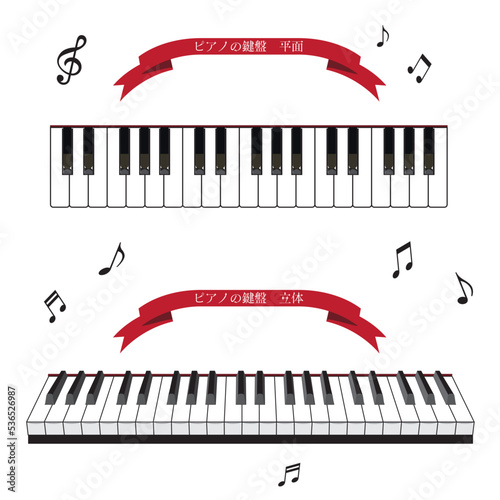ピアノの鍵盤平面＆立体　イラスト・素材セット