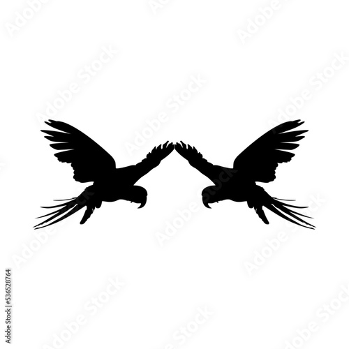 Flying Pair of the Macaw Bird Silhouette for Logo  Pictogram  Art Illustration  Website or Graphic Design Element. Vector Illustration 