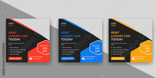Car rental promotion social media post or web banner template. Car rental promotion social media post bundle