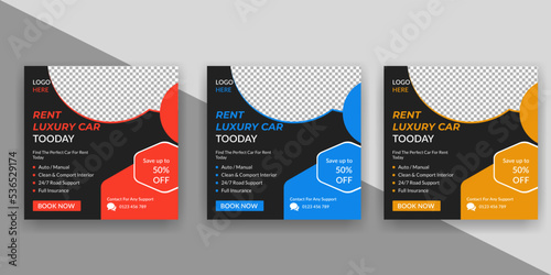Car rental promotion social media post or web banner template. Car rental promotion social media post bundle