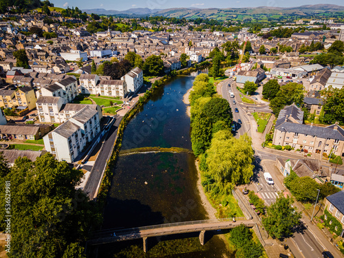 Aerial view of Kendal in Lake District, a region and national park in Cumbria in northwest England photo