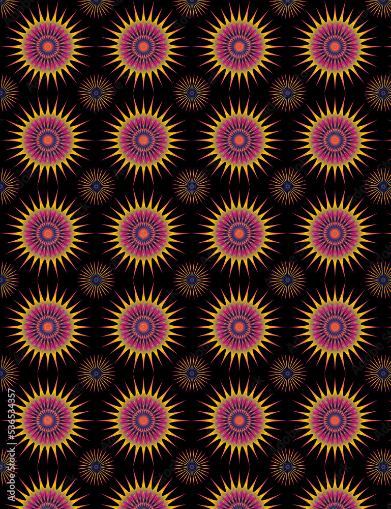 double seamless fuchsia and yellow sunrise flower pattern background design vector double seamless fuchsia and yellow sunrise flower pattern background design vector