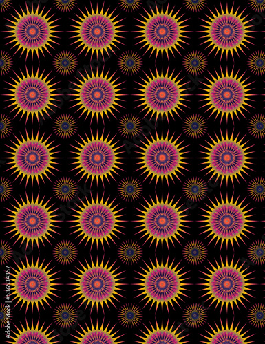 double seamless fuchsia and yellow sunrise flower pattern background design vector