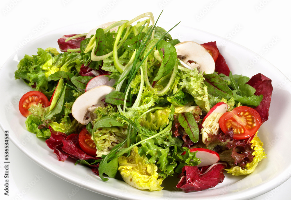 Colorful Mixed Salad with Mushrooms - Isolated on white Background