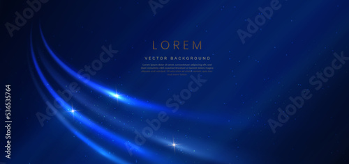 Abstract luxury glowing gold curved lines overlapping on dark blue background. Template award nomination ceremony design.