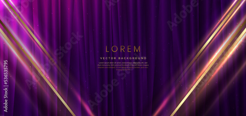 Abstract background luxury dark purple elegant geometric diagonal with gold lighting effect and sparkling with copy space for text.