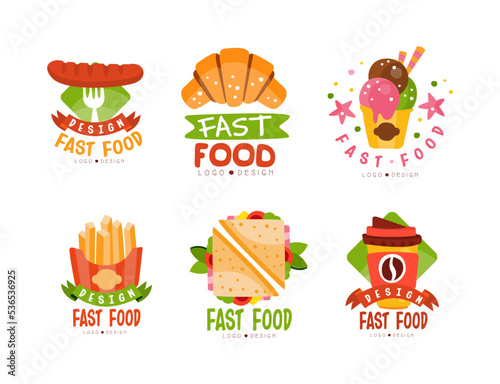 Fast Food Typographic Logo or Label Design Vector Set