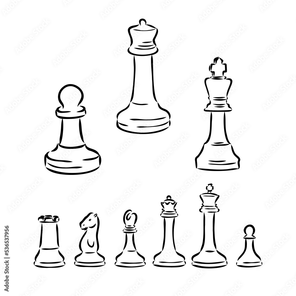 Set of chess pieces sketch. hand-drawn black chess game. Vector  illustration. Stock Vector